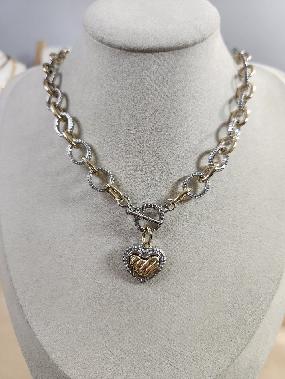 Two Tone Heart Toggle Necklace